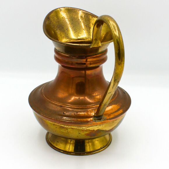 Vintage Rustic Brass & Copper Pitcher Ewer Style with Handle Handcrafted Jug - Picture 4 of 6